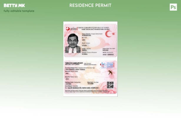 Модерен стил шаблон за дозвола за престој во Турција